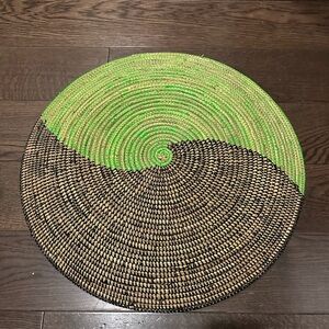 Art Deco or fruit holder - Handwoven Green and Black Round Placemat